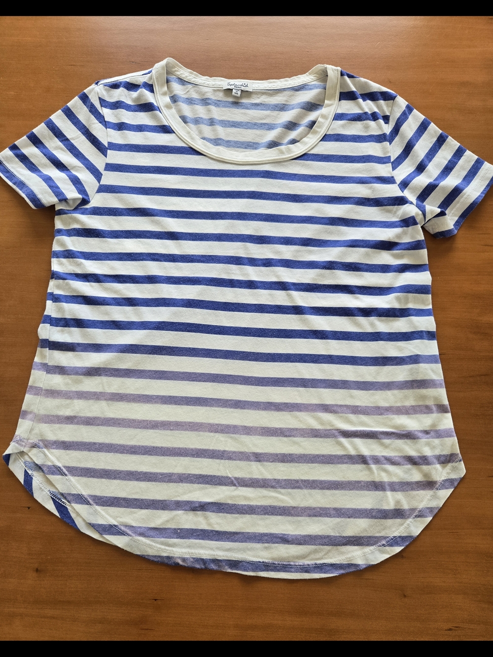 Splendid Women’s Short Sleeve Scoop Neck Tee in Blue & White Stripes Size Small